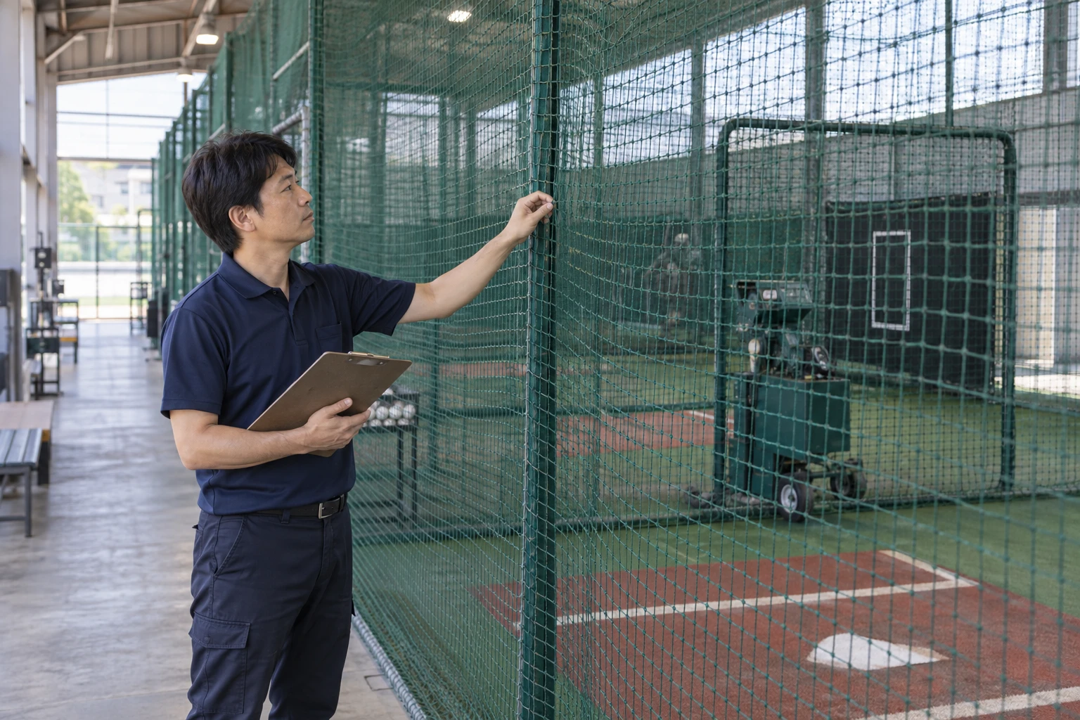 バッティングセンターの仕事と開業準備を表す人物入りの架空イメージ(AI生成)