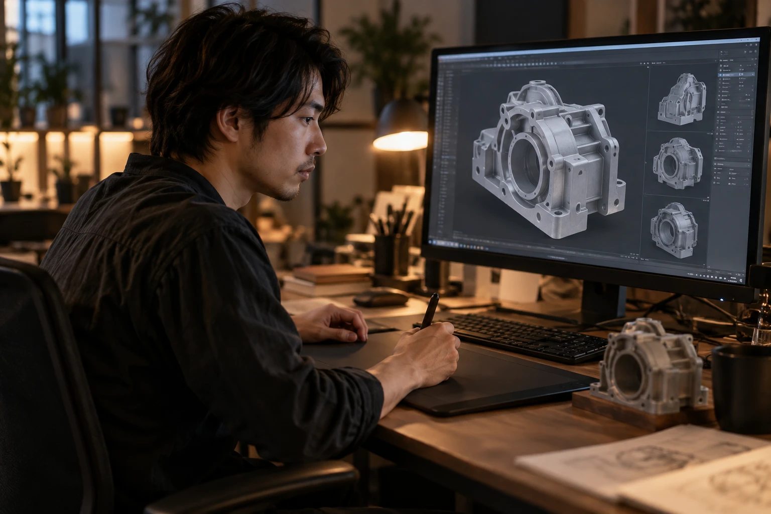 製品CGを制作するクリエーターの架空イメージ(AI生成)