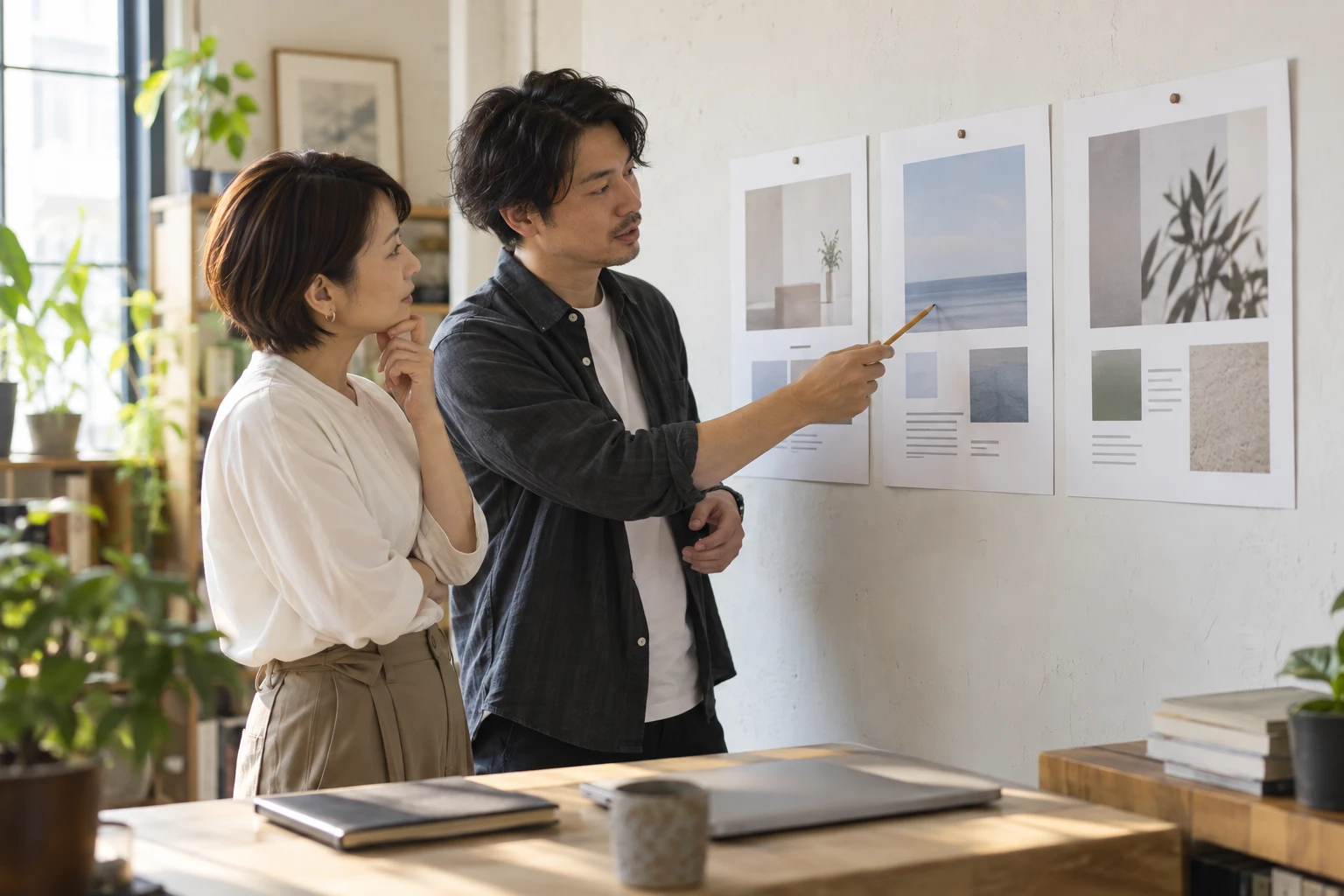 コピーライターの仕事と開業準備を表す人物入りの架空イメージ(AI生成)