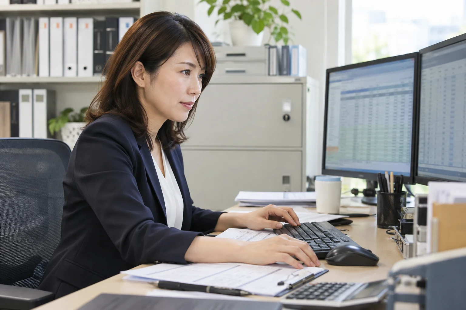 社会保険労務士の仕事と開業準備を表す人物入りの架空イメージ(AI生成)