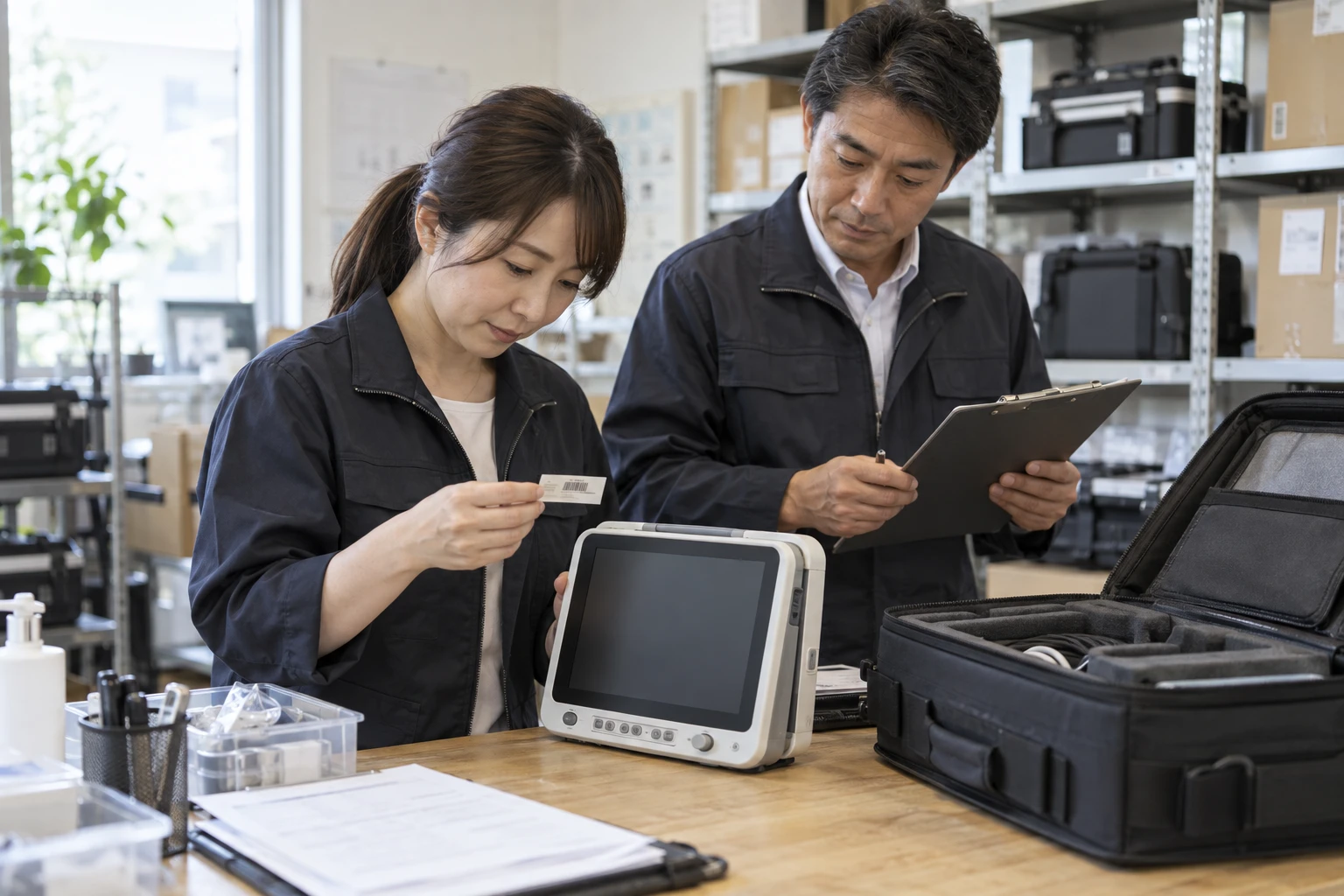 医療機器販売・賃貸業の仕事と開業準備を表す人物入りの架空イメージ(AI生成)