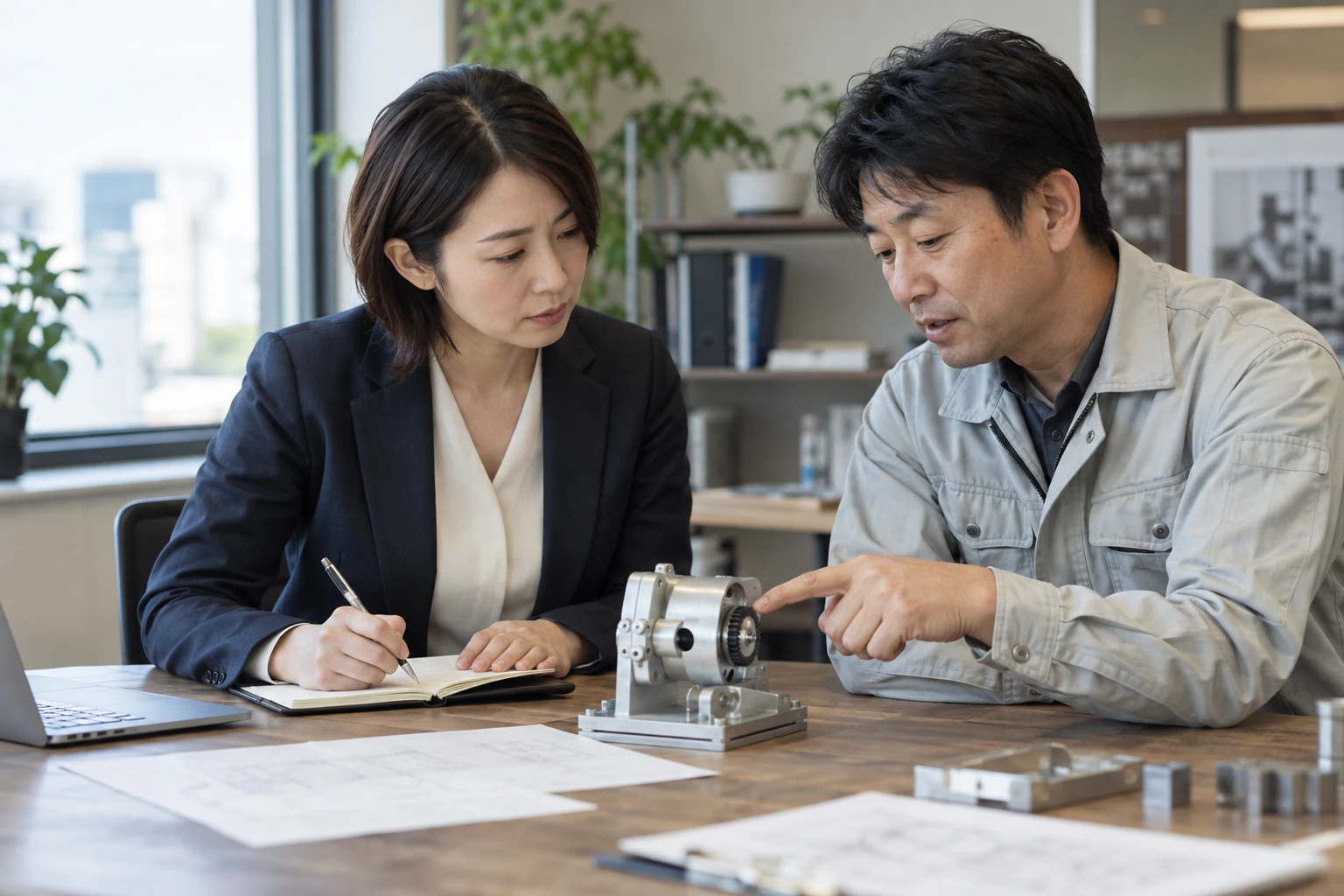 弁理士の仕事と開業準備を表す人物入りの架空イメージ(AI生成)