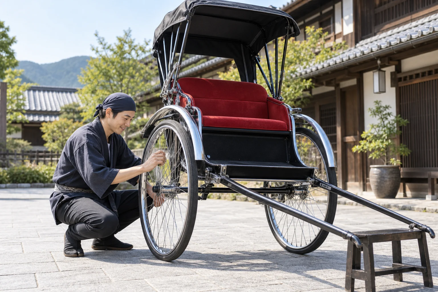 人力車観光案内の仕事と開業準備を表す人物入りの架空イメージ(AI生成)
