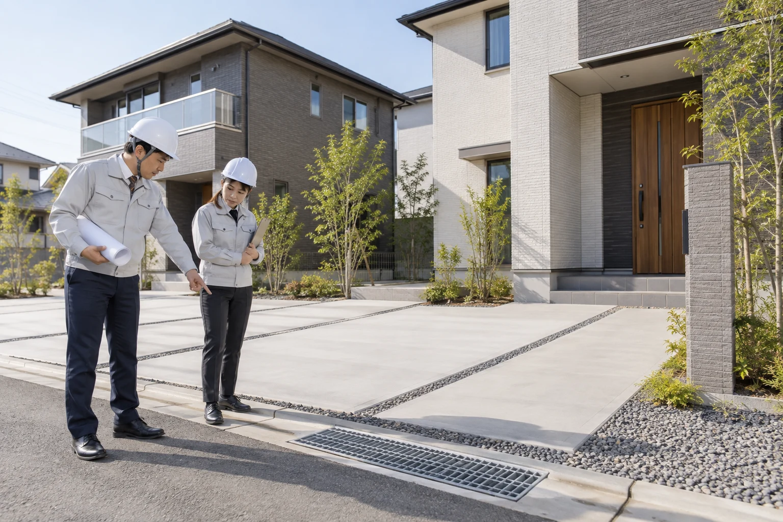 建売住宅開発・販売業の仕事と開業準備を表す人物入りの架空イメージ(AI生成)