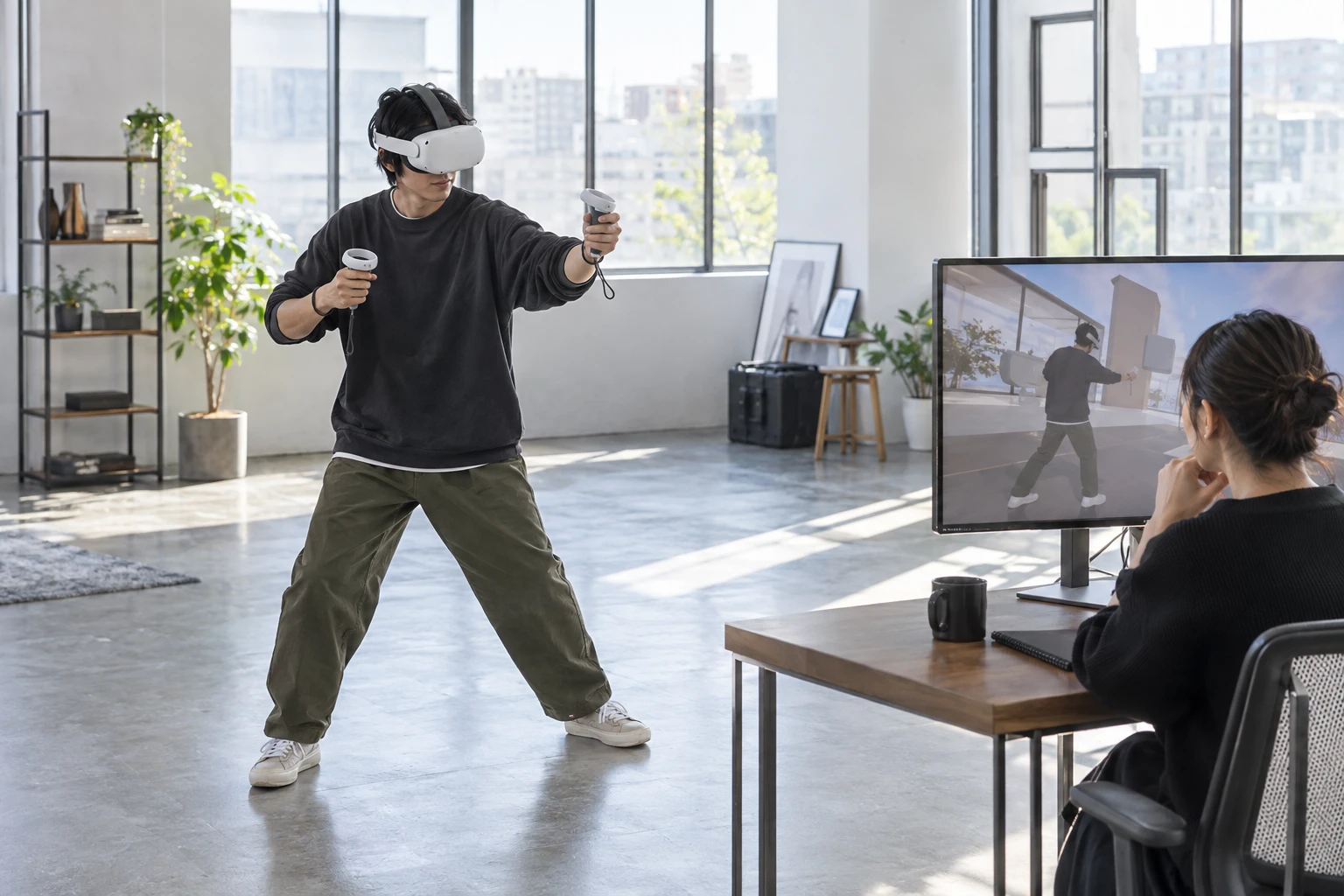 VR/ARクリエイターの仕事と開業準備を表す人物入りの架空イメージ(AI生成)