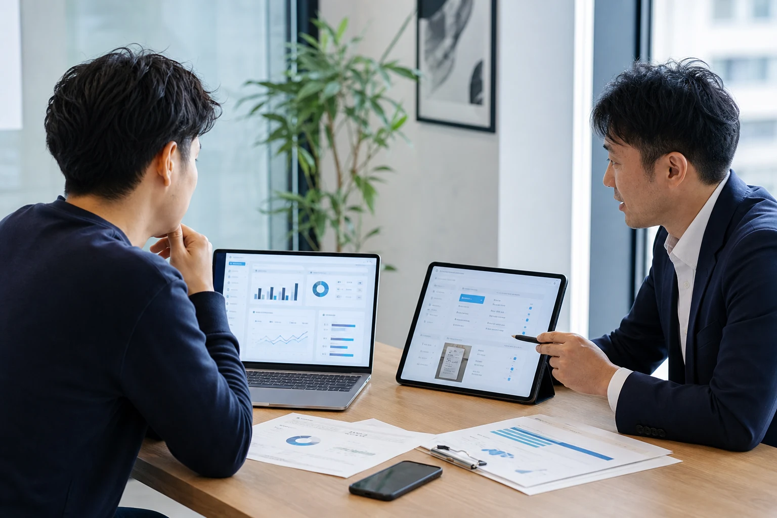 創業融資後に会計ソフトの機能と初期設定を比較する場面