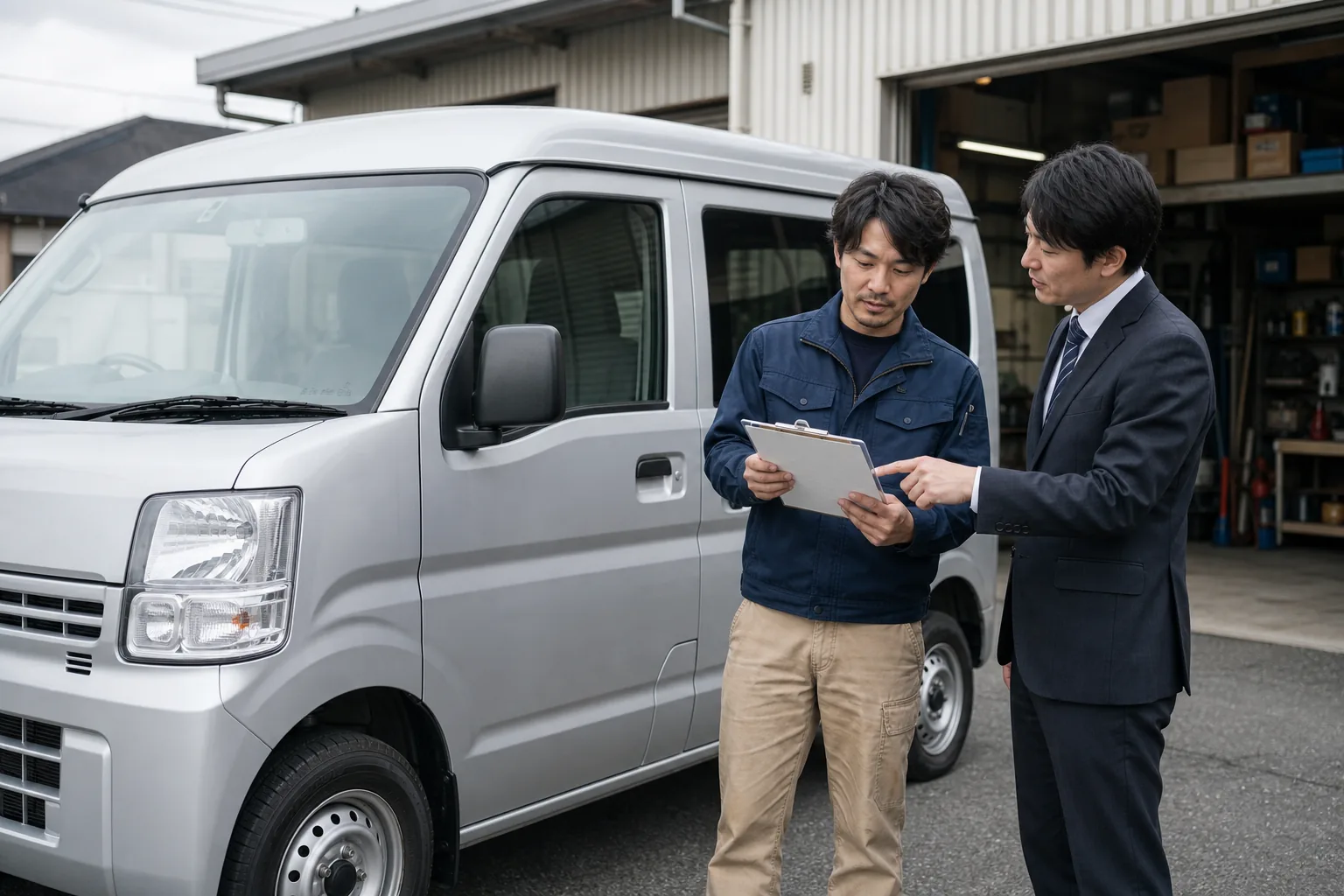 事業用バンの仕様と見積りを確認する場面
