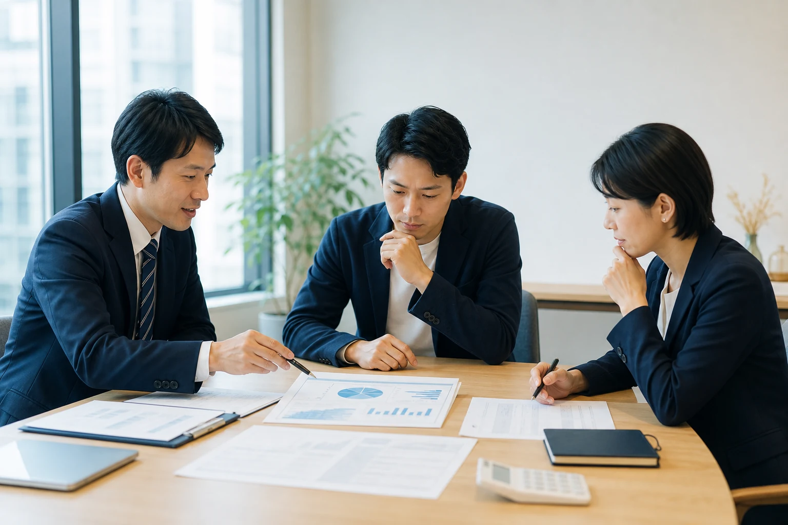 公庫と愛知県制度融資の資金計画を比較する創業者と支援者