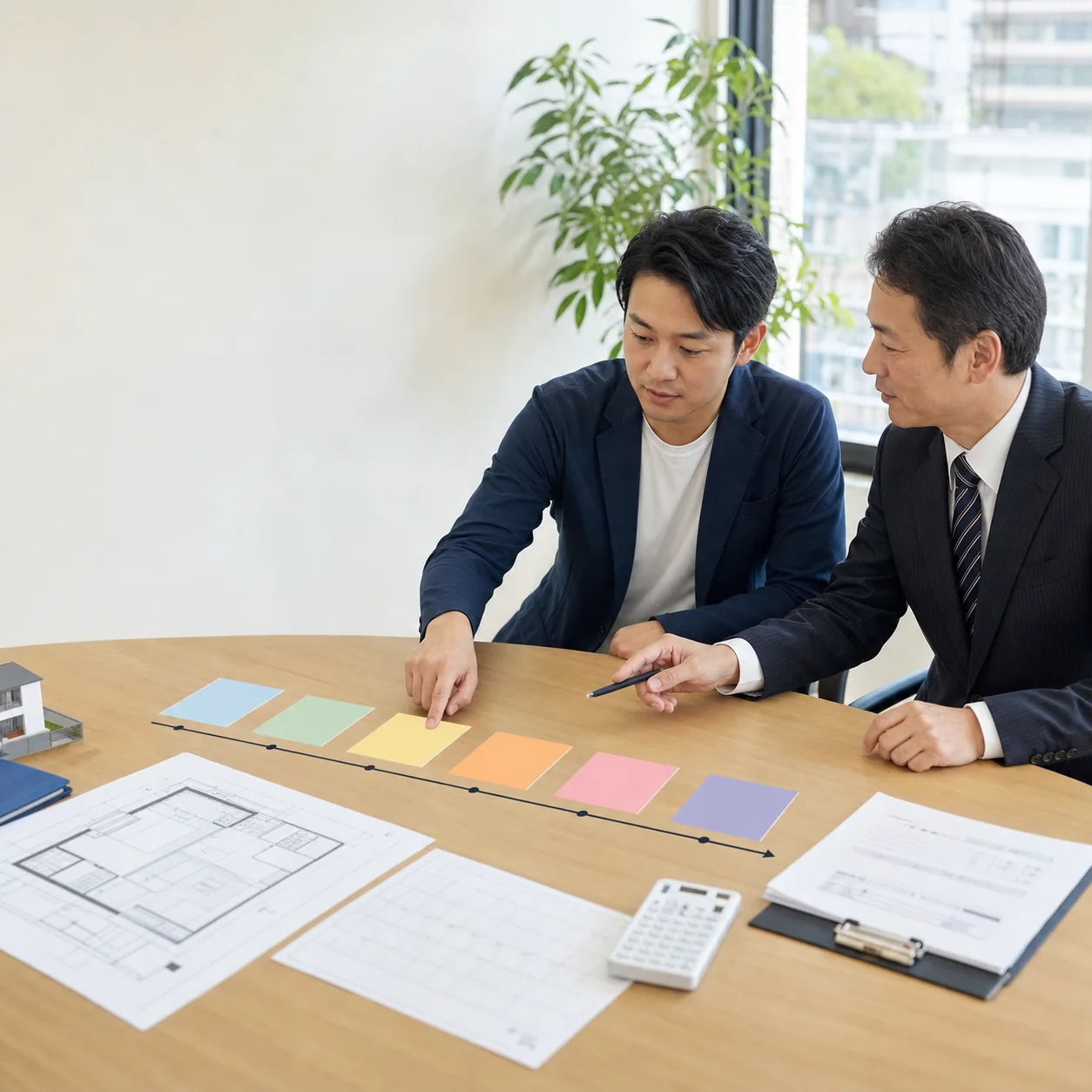 創業融資と開業準備のガントチャートを確認する場面