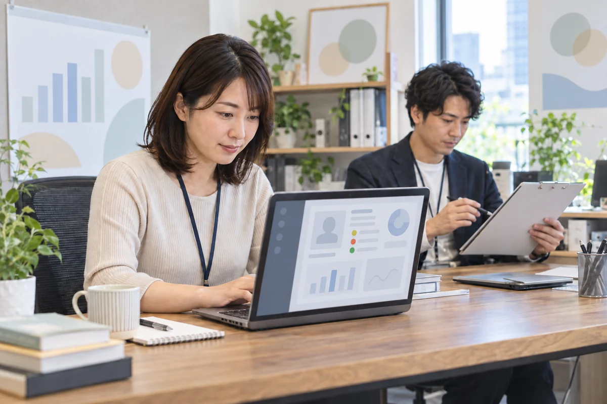 会員プロフィールの本人確認と安全管理画面を確認する婚活マッチングサービス運営者を表したAI生成の架空イメージ